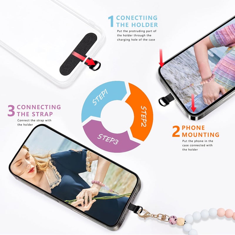 Lostars Store Silicone Beaded Phone Wrist Strap,phone bracelet strap with Tether Tab,Elastic Hands-Free wristlet strap (Pink) - Image 5